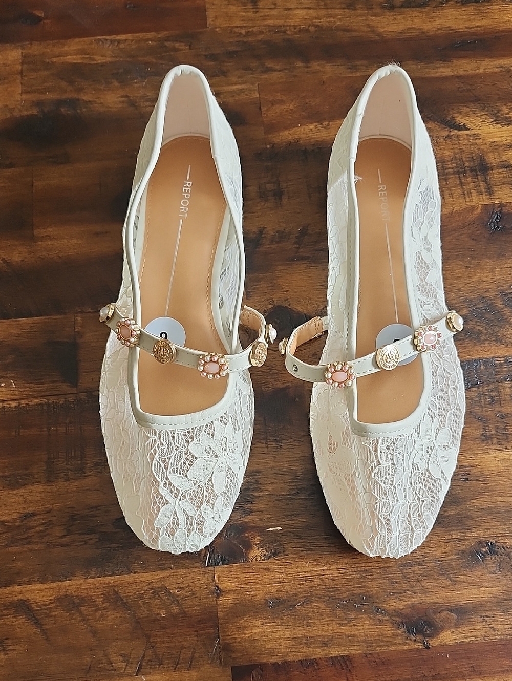 White Lace Ballet Flats with Ankle Strap